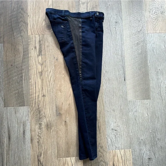 Rag & Bone Navy Leather Side Denim Jeans 28 - Picture 8 of 12